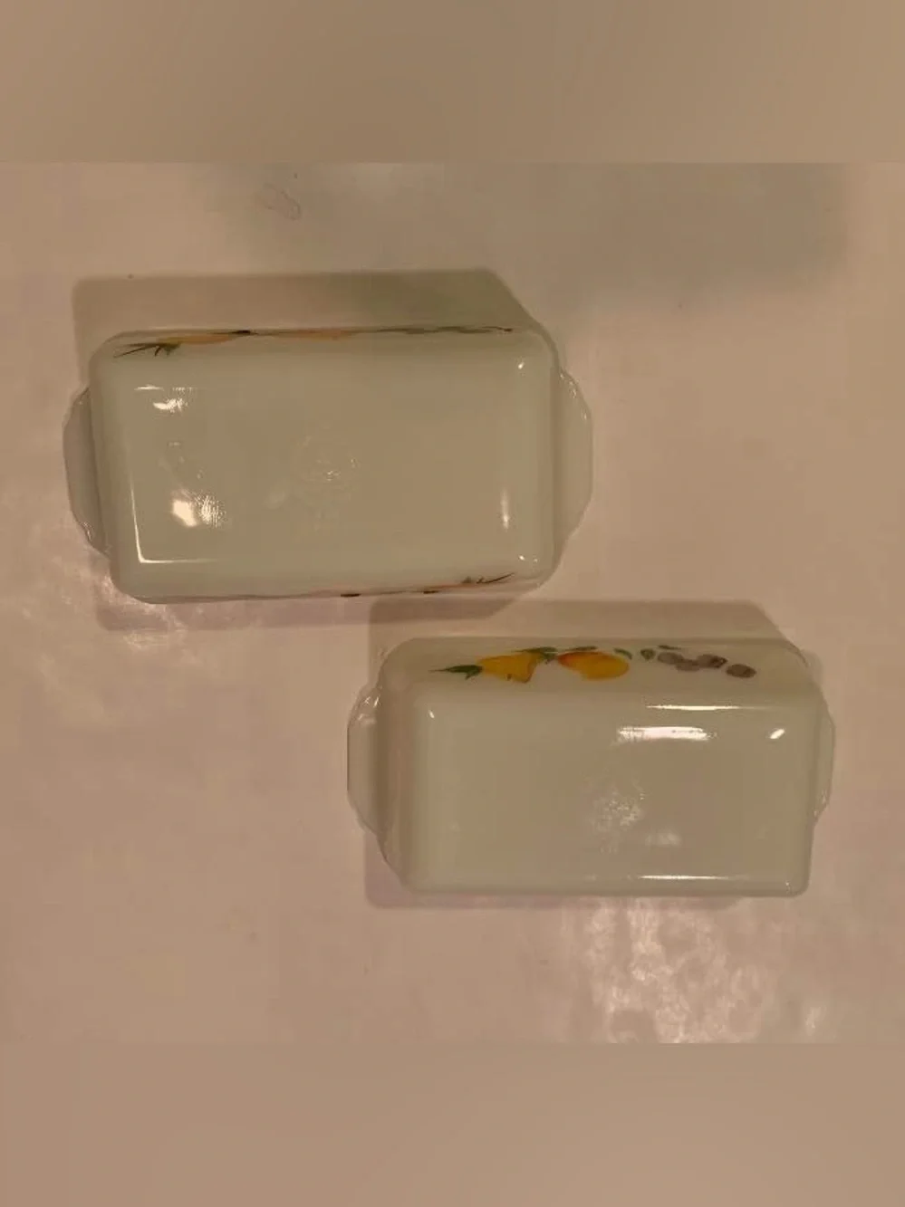 Vintage 1950’s Fire King Anchor Hocking Fruit Garland Milk Glass Loaf Pans Set